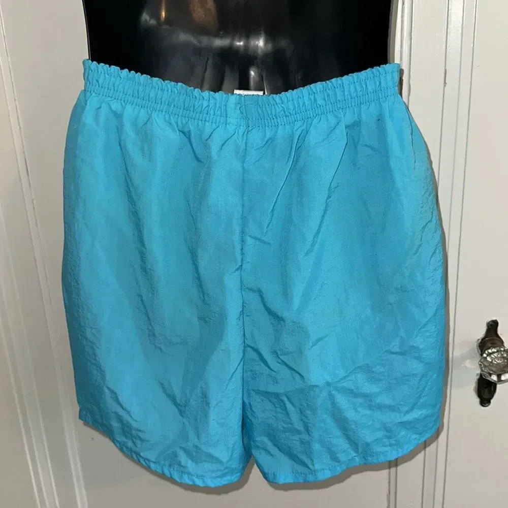 Vintage late 80s/early 90s Aqua blue:‎ Turquoise Nylon Swim Shorts